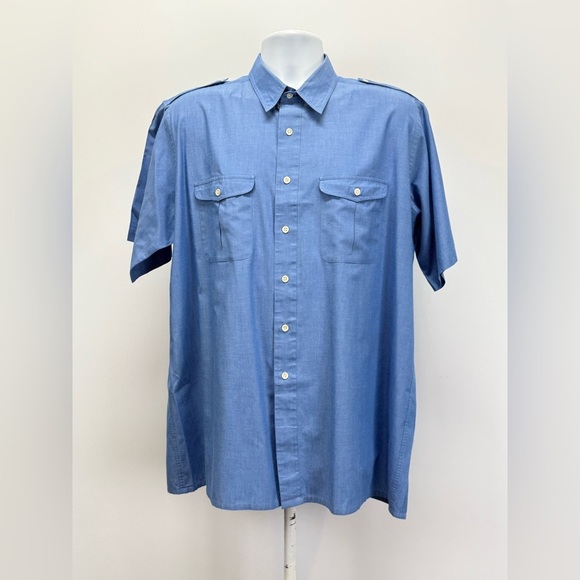 ROUNDTREE & YORKE Men’s blue short sleeve button down shirt w/epaulets size XL - Picture 2 of 10